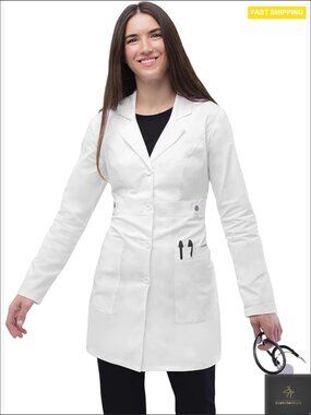 Stretch Lab Coat Professional Medical Uniform Contemporary Fit Tab Waist